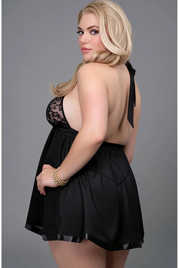 Kadın Siyah Tül Fantezi Sexy Gecelik Babydoll İç Çamaşırı Çeyizlik 2