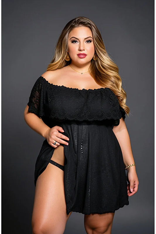Kadın Büyük Beden Dantelli Sexy Fantezi Mini Gecelik