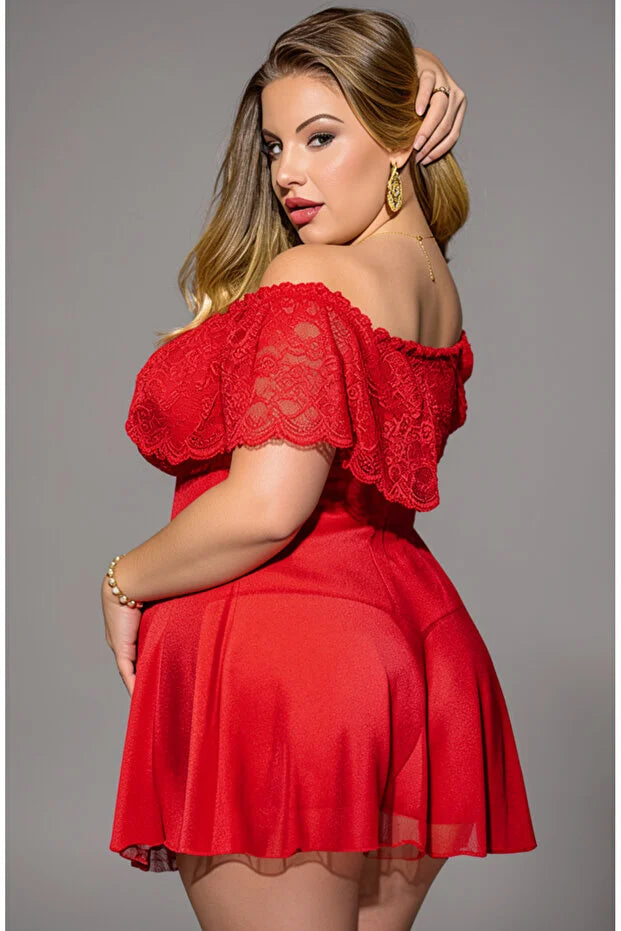Kadın Büyük Beden Dantelli Sexy Fantezi Mini Gecelik 2